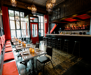 view of restaurant interior and bar